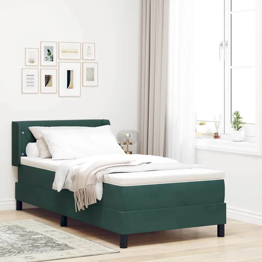 Lit à ressorts avec tête de lit Vert foncé 190 x 90 cm Velours