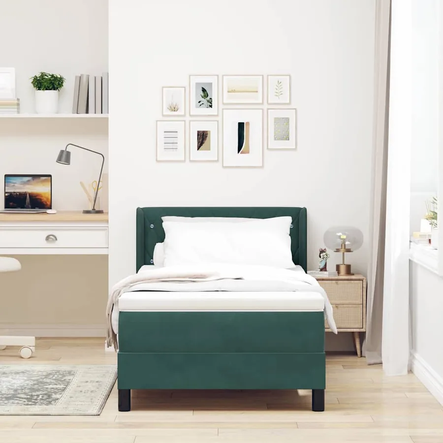 Lit à ressorts avec tête de lit Vert foncé 190 x 90 cm Velours - 3
