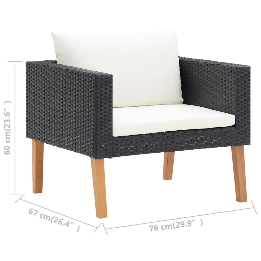 Salon de jardin 4 pcs avec coussins Résine tressée Noir - 10