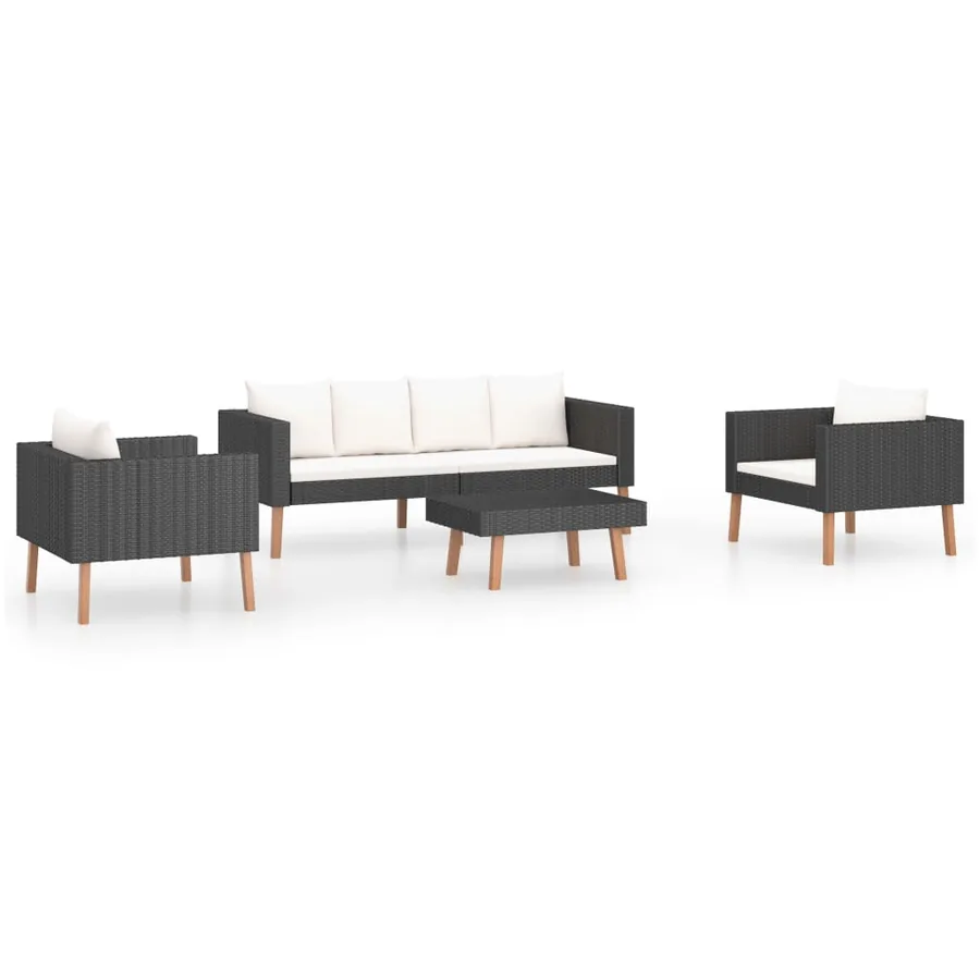 Salon de jardin 4 pcs avec coussins Résine tressée Noir - 2