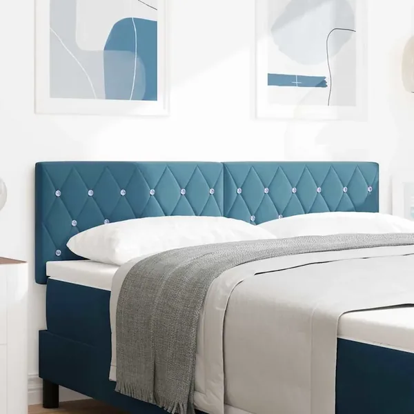 Tête de lit LED avec bandes LED Bleu foncé 144 cm Velours