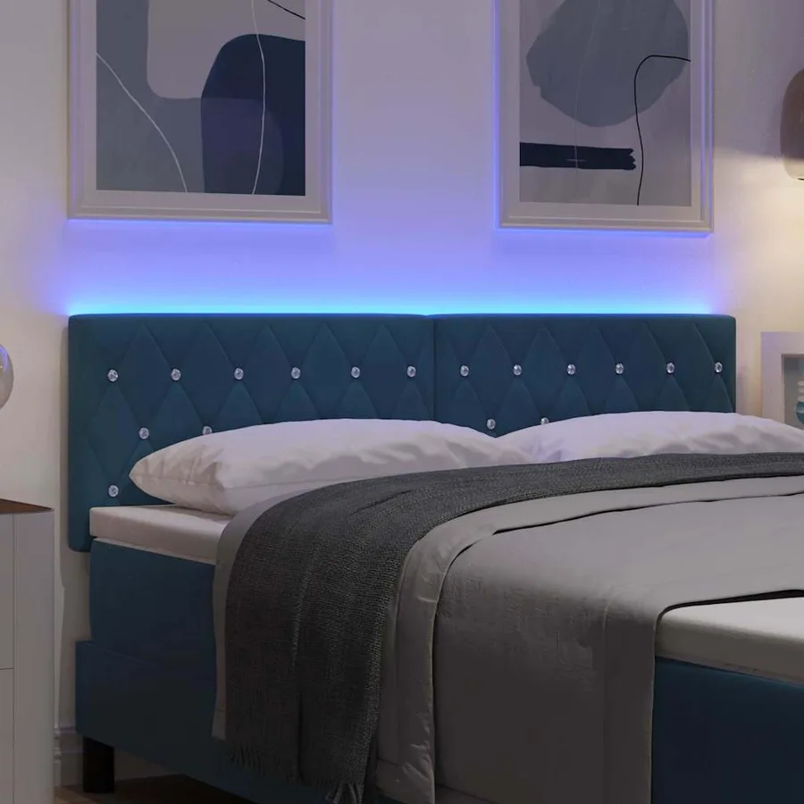 Tête de lit LED avec bandes LED Bleu foncé 144 cm Velours - 4