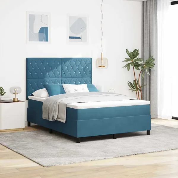Lit à ressorts avec matelas Bleu foncé 140 x 190 cm Velours