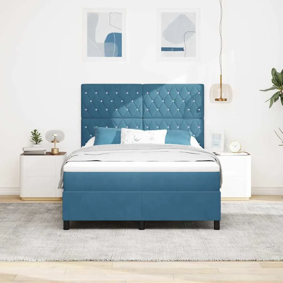 Lit à ressorts avec matelas Bleu foncé 140 x 190 cm Velours - 3