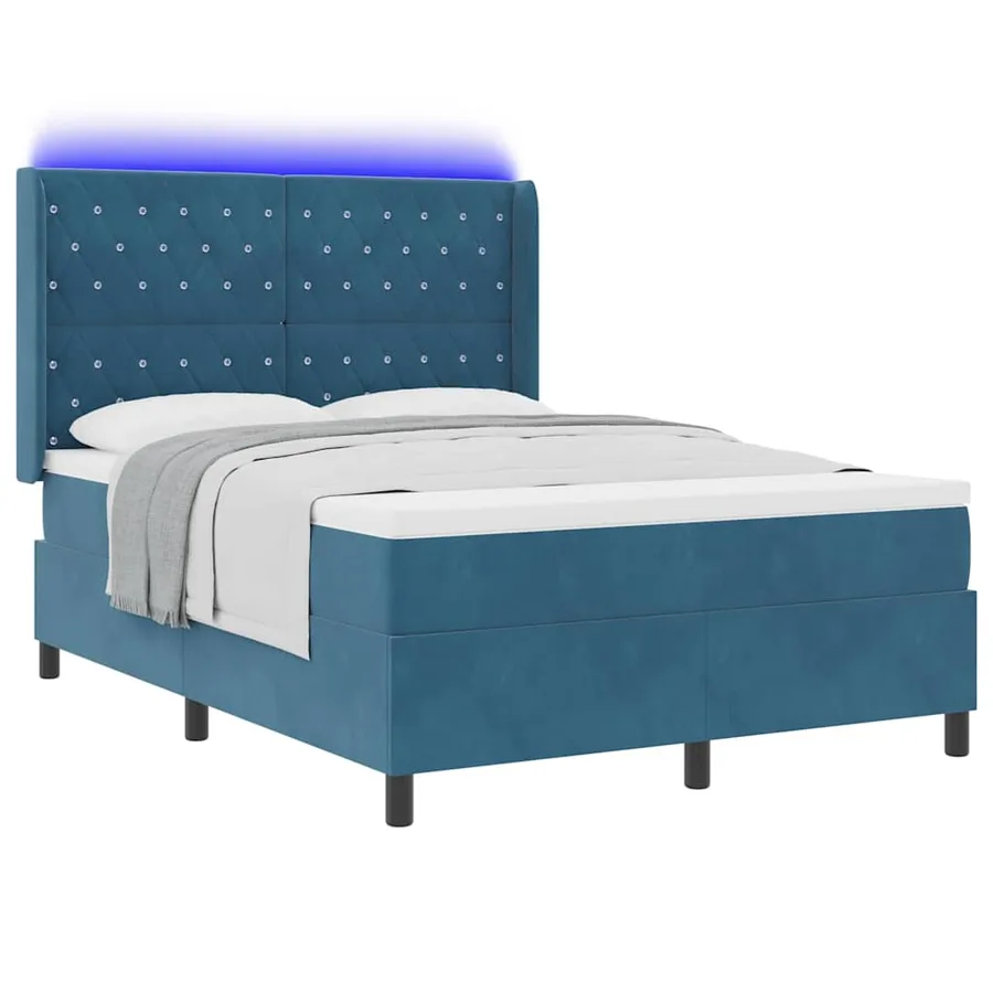 Lit à ressorts avec bandes LED Bleu 140 x 190 cm Velours - 3
