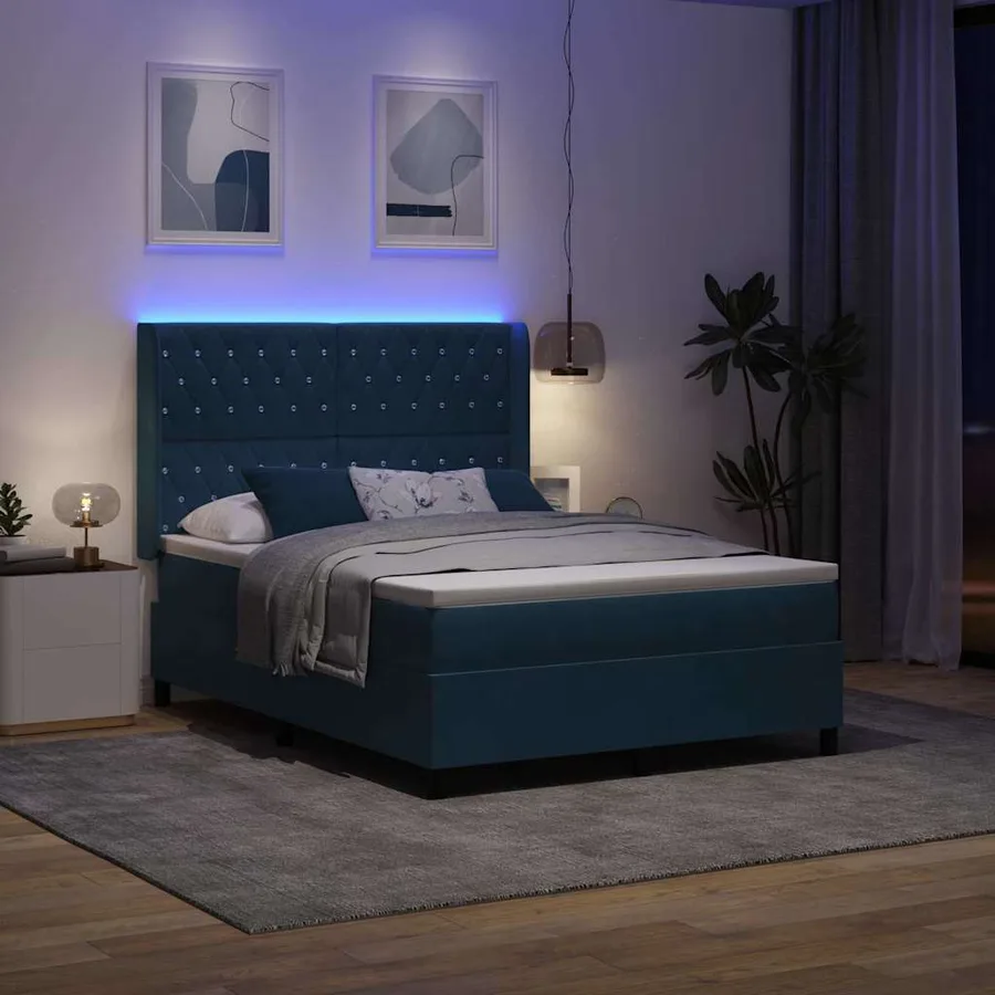 Lit à ressorts avec bandes LED Bleu 140 x 190 cm Velours - 5