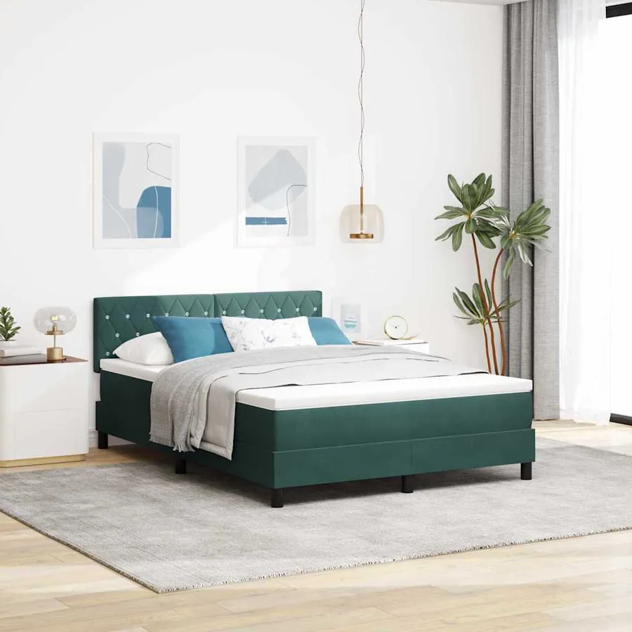 Lit à ressort LED avec matelas Vert foncé 140 x 200 cm Velours