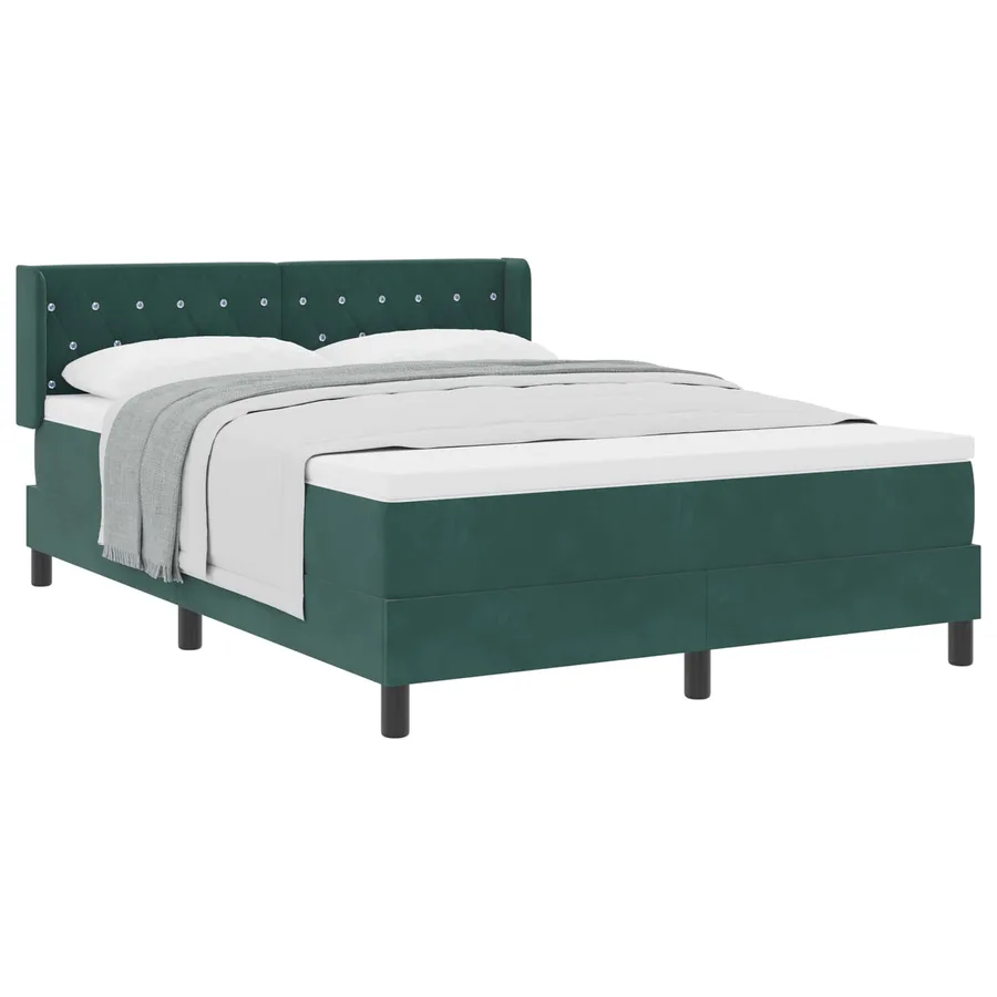 Lit à ressorts avec tête de lit Vert foncé 200 x 140 cm Velours - 2