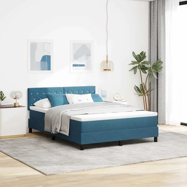 Lit à ressorts avec matelas Bleu foncé 140 x 190 cm Velours