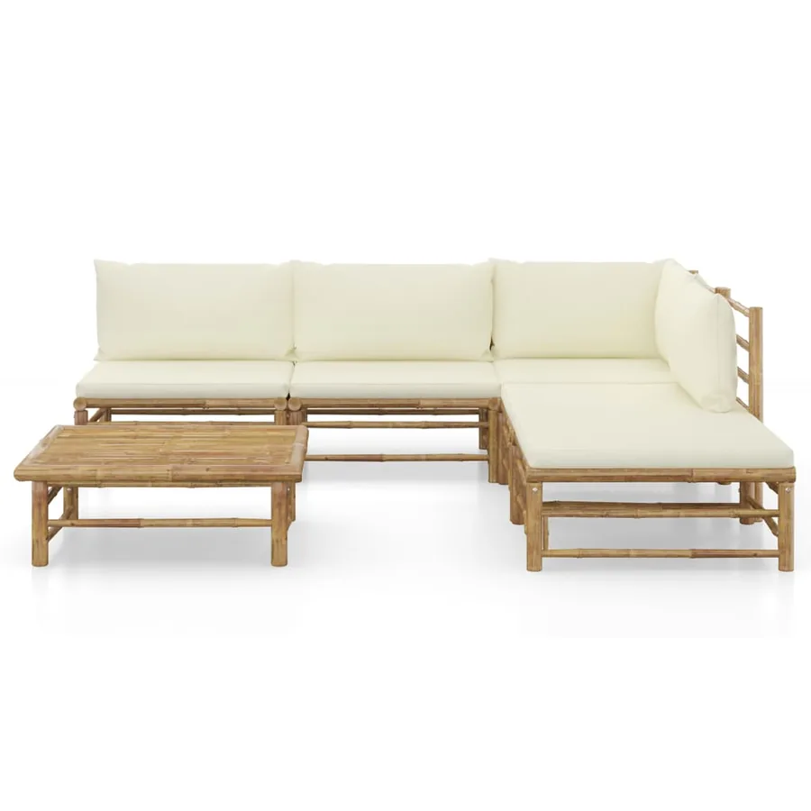 Salon de jardin 6 pcs avec coussins blanc crème bambou - 2