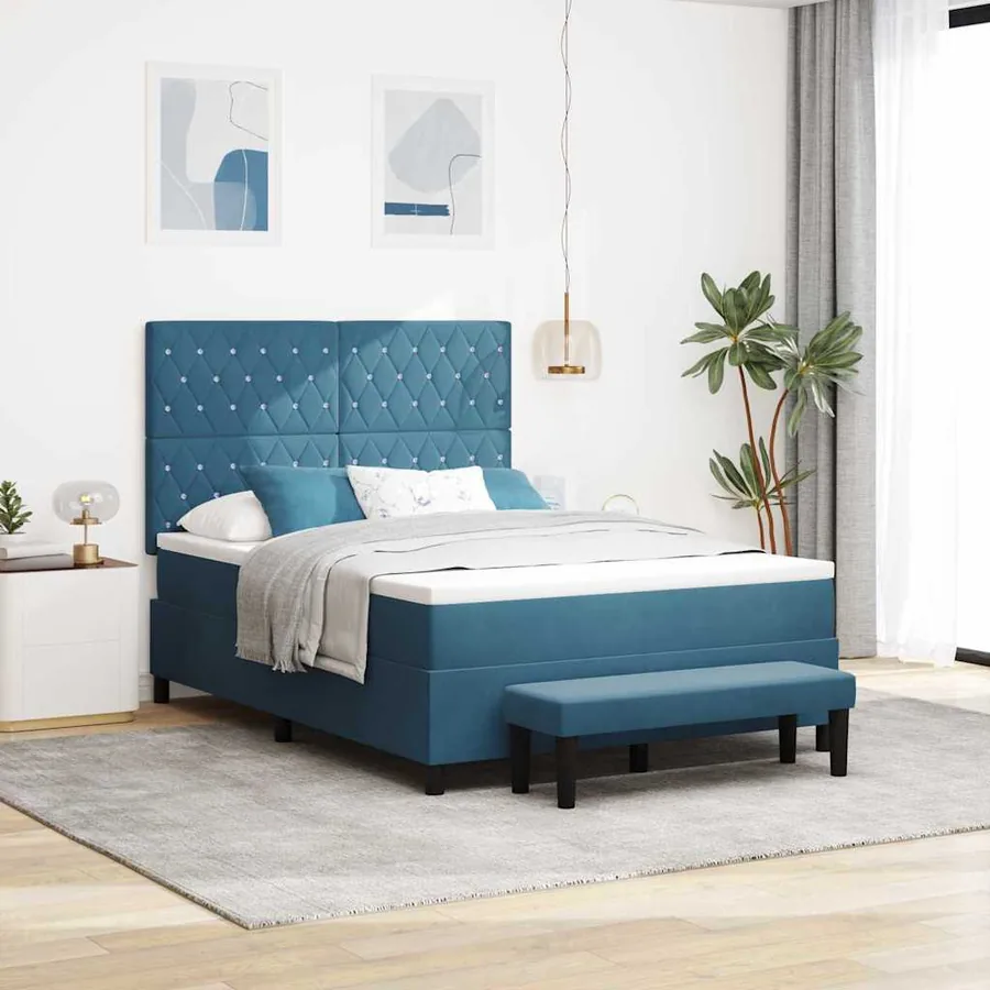 Lit à ressorts avec coussin Bleu foncé 200 x 140 cm Velours
