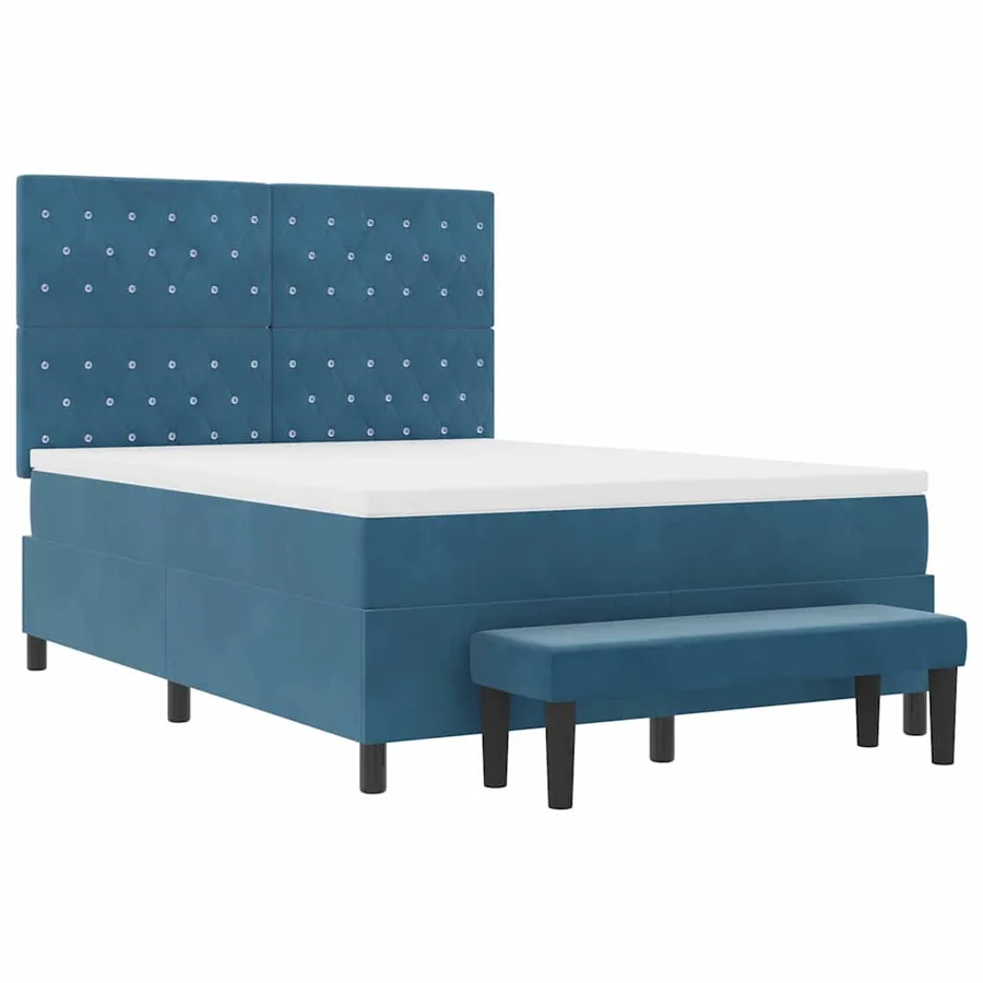 Lit à ressorts avec coussin Bleu foncé 200 x 140 cm Velours - 7