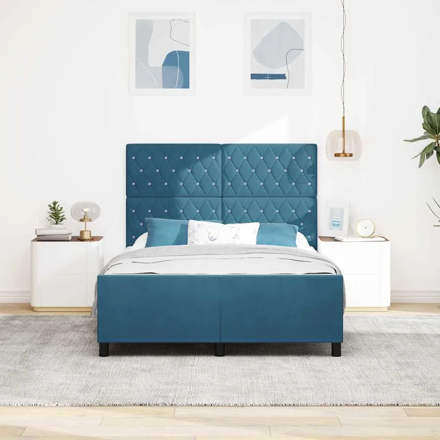 Lit à ressorts avec tête de lit Bleu foncé 140 x 190 cm Velours - 3