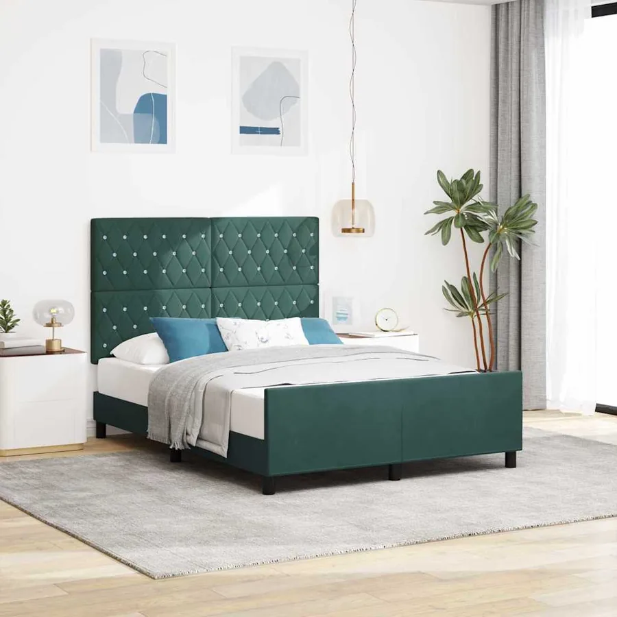 Lit à ressorts avec tête de lit Vert foncé 140 x 200 cm Velours