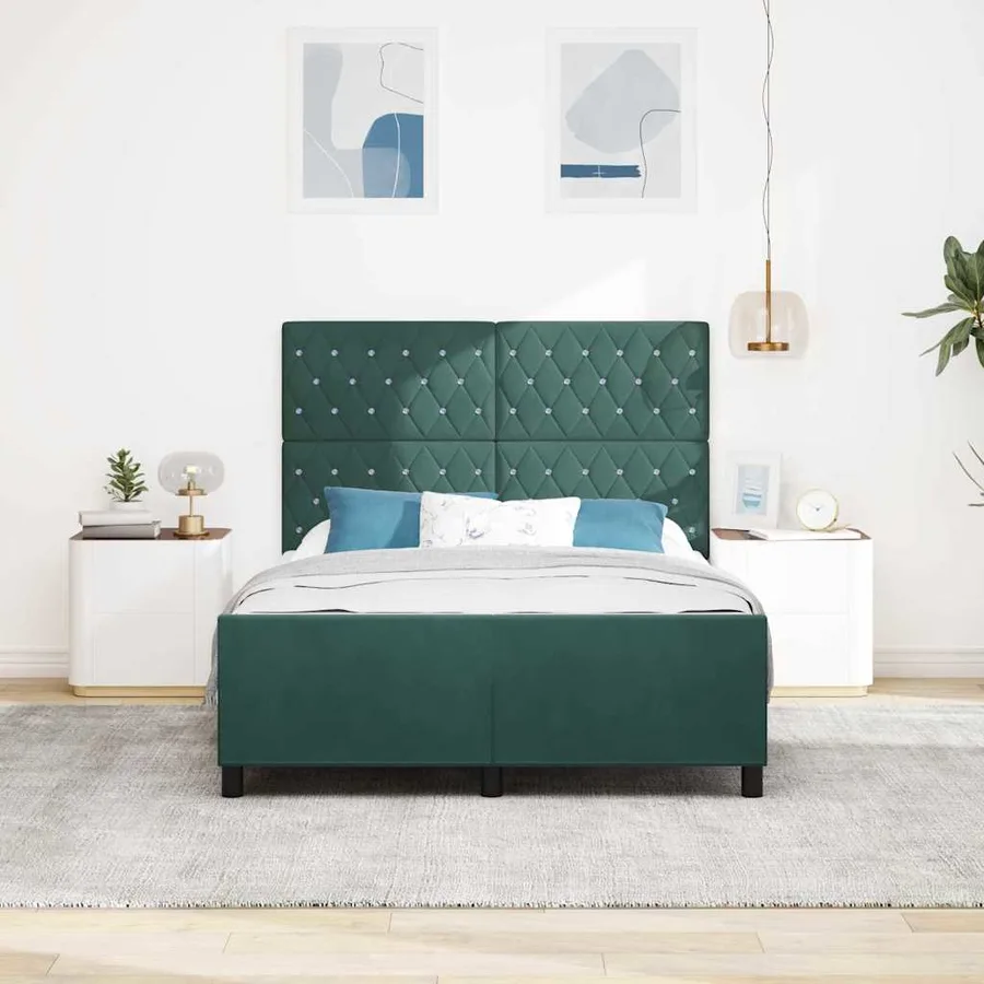 Lit à ressorts avec tête de lit Vert foncé 140 x 200 cm Velours - 3