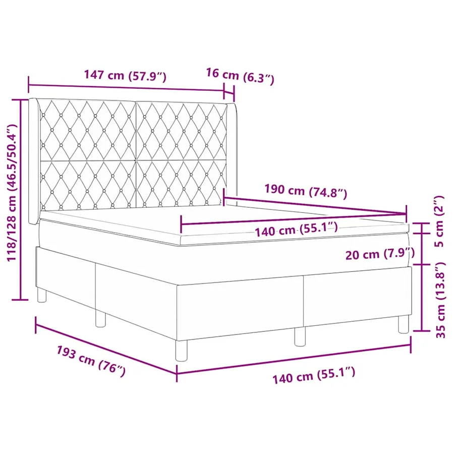 Lit à ressorts avec matelas Bleu 140 x 190 cm Velours - 11