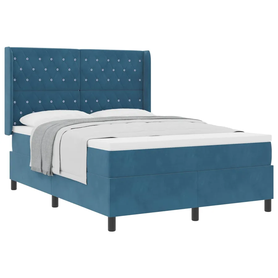 Lit à ressorts avec matelas Bleu 140 x 190 cm Velours - 2