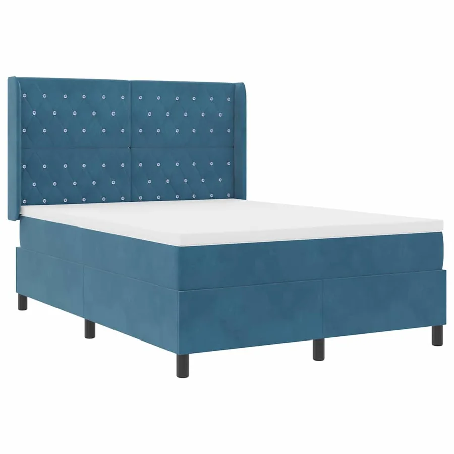 Lit à ressorts avec matelas Bleu 140 x 190 cm Velours - 4