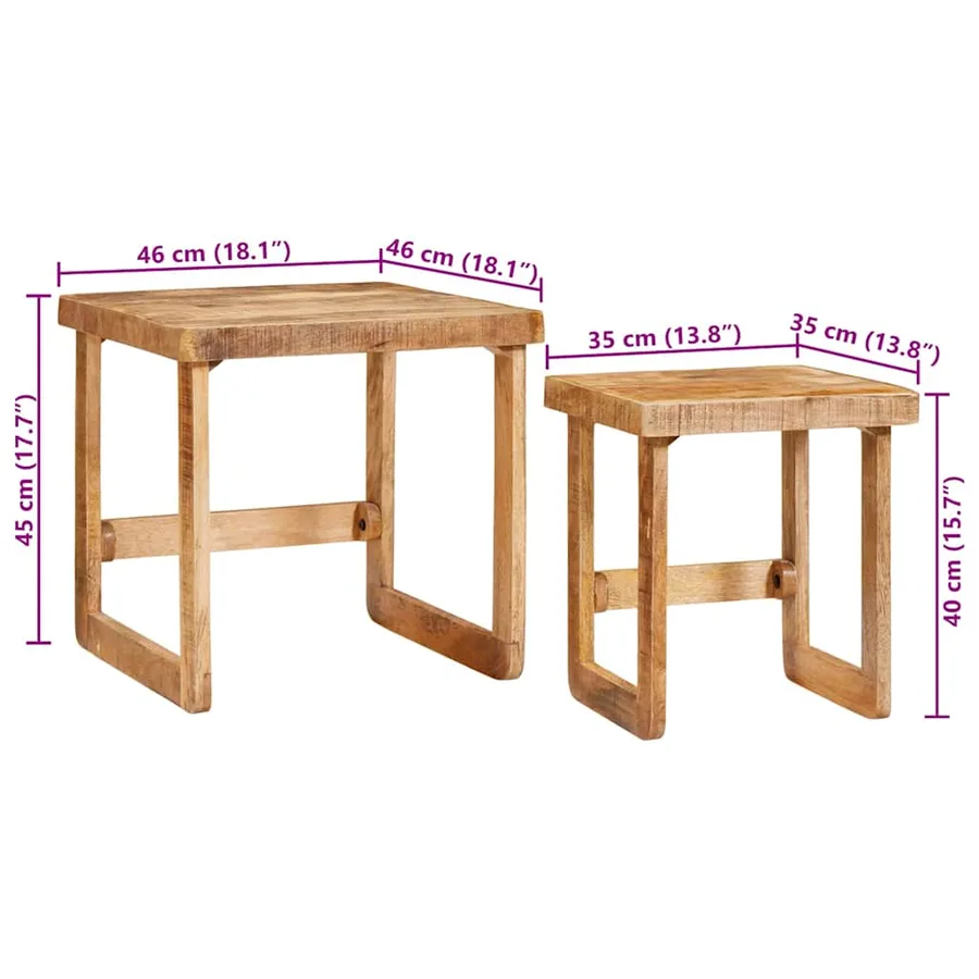 Tables gigognes 2 pcs Marron Bois de mangue massif - 11