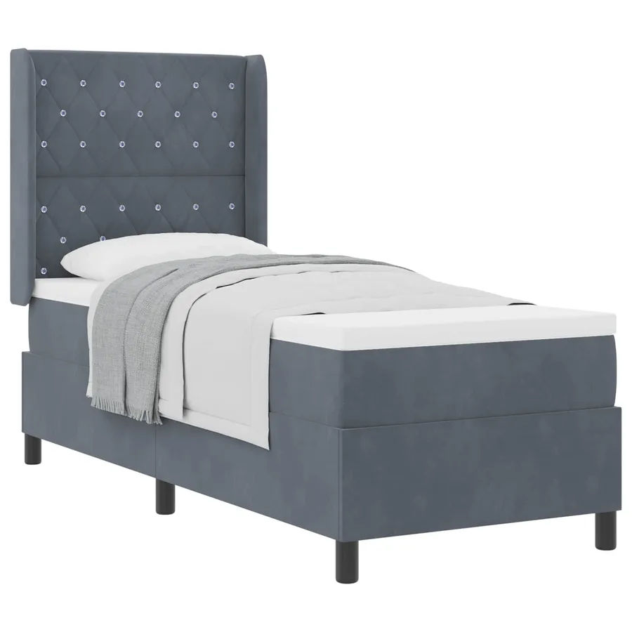 Lit à ressorts avec matelas Gris foncé 80 x 200 cm Velours - 2