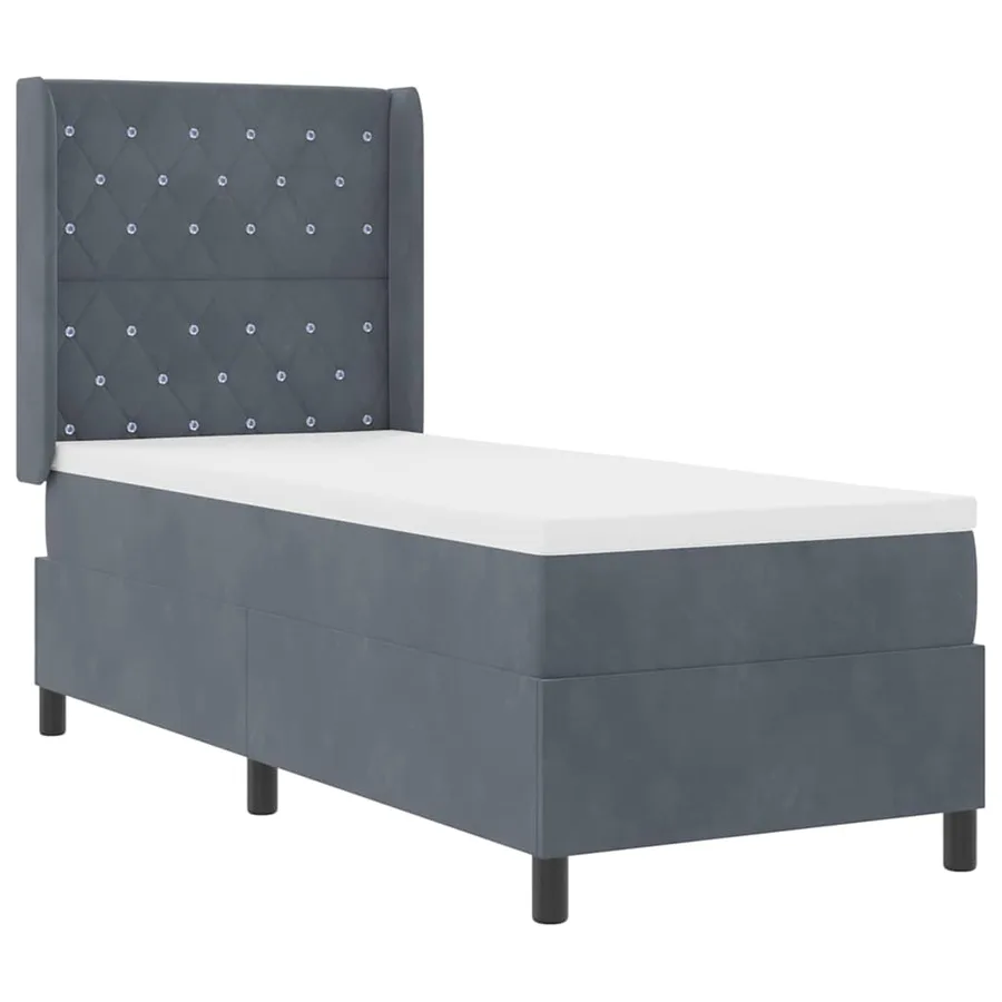 Lit à ressorts avec matelas Gris foncé 80 x 200 cm Velours - 3