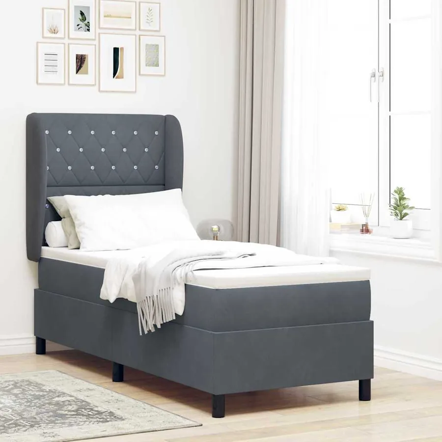 Lit à ressorts avec matelas Gris foncé 200 x 80 cm Velours