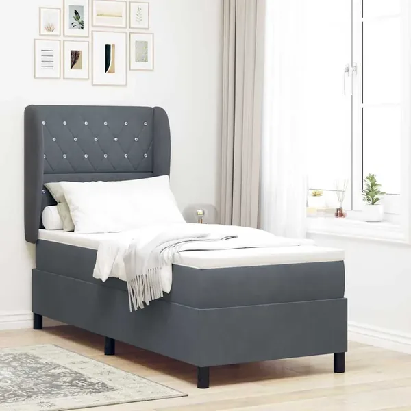 Lit à ressorts avec matelas Gris foncé 200 x 80 cm Velours
