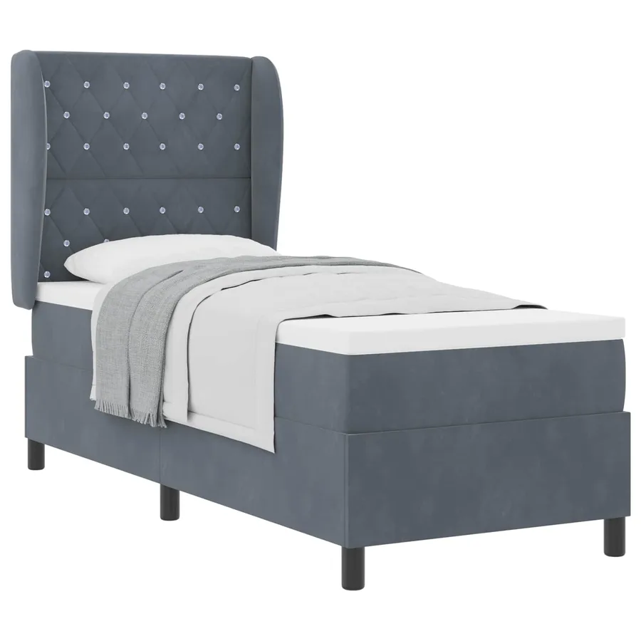 Lit à ressorts avec matelas Gris foncé 200 x 80 cm Velours - 2