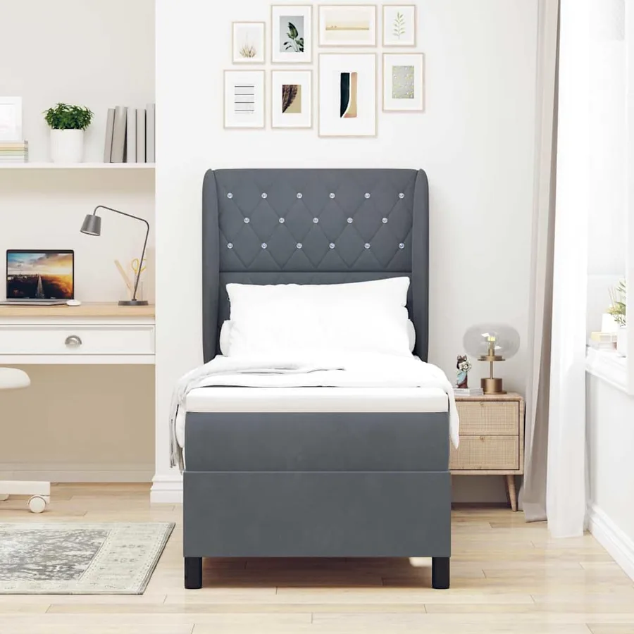 Lit à ressorts avec matelas Gris foncé 200 x 80 cm Velours - 3