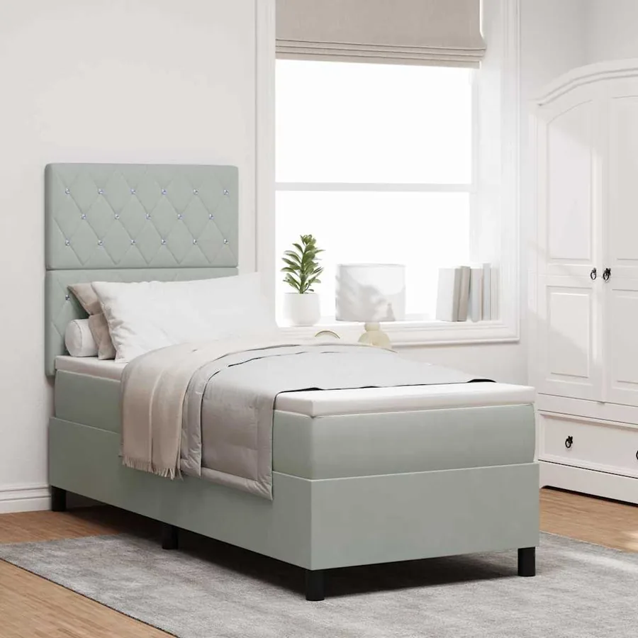 Lit à ressorts avec matelas Gris clair 80 x 200 cm Velours