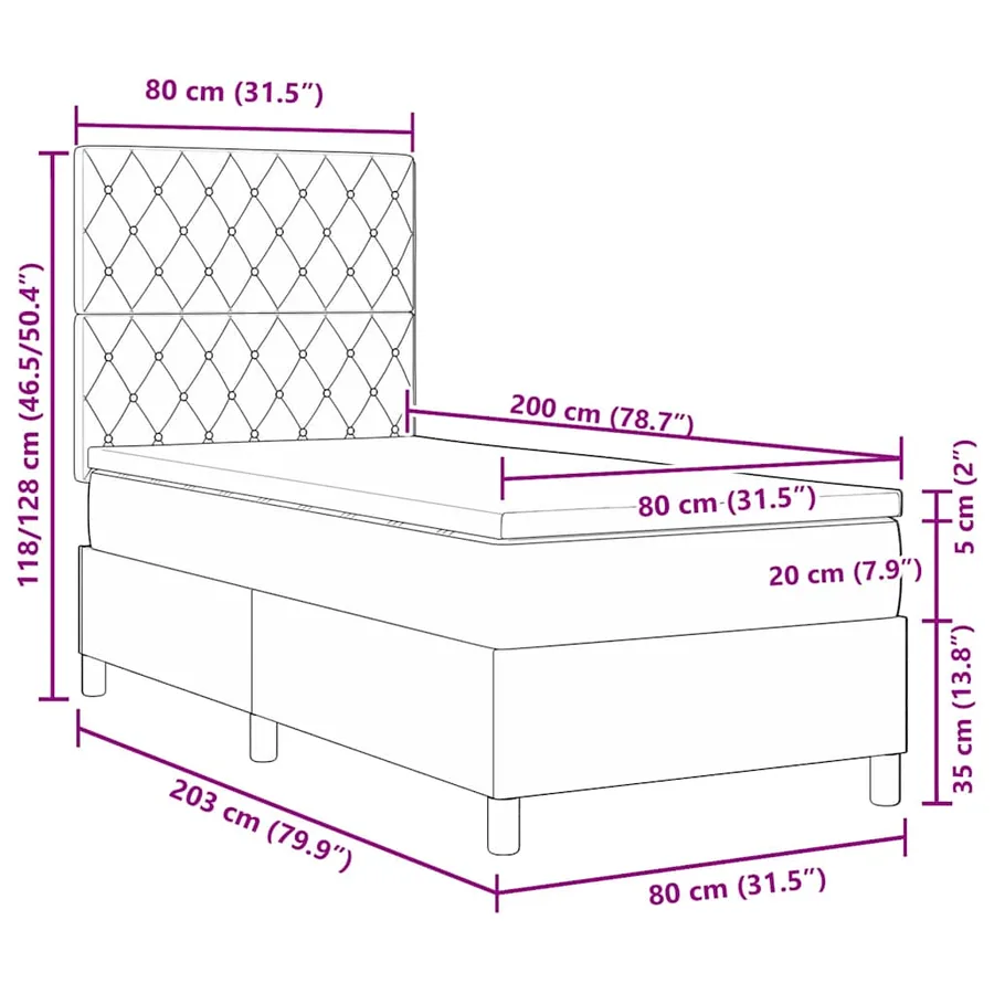 Lit à ressorts avec matelas Gris clair 80 x 200 cm Velours - 12