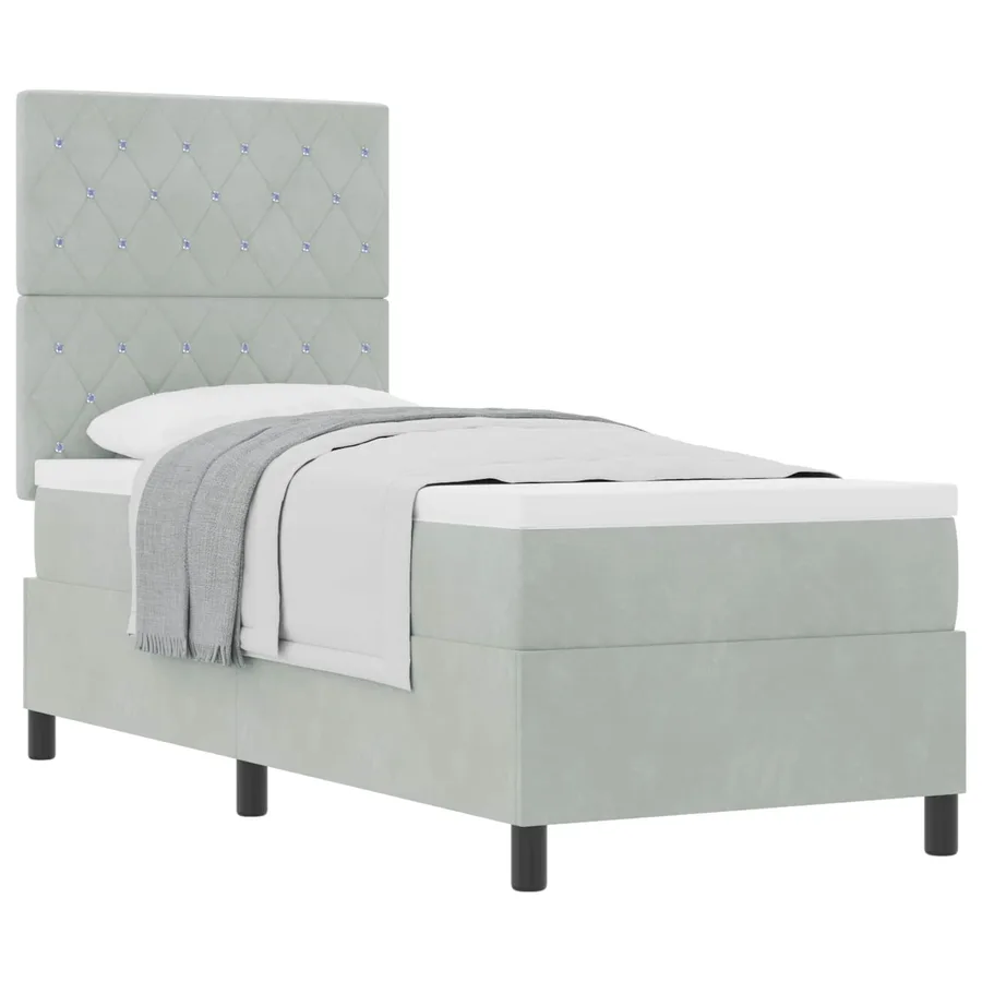 Lit à ressorts avec matelas Gris clair 80 x 200 cm Velours - 2