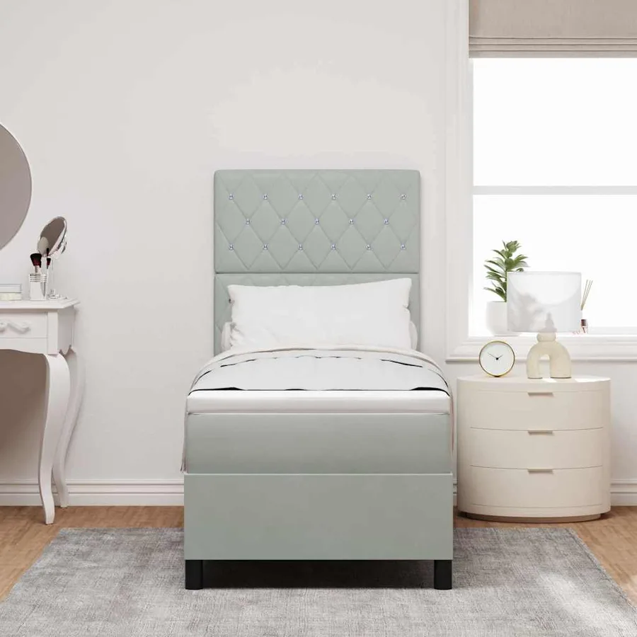 Lit à ressorts avec matelas Gris clair 80 x 200 cm Velours - 3