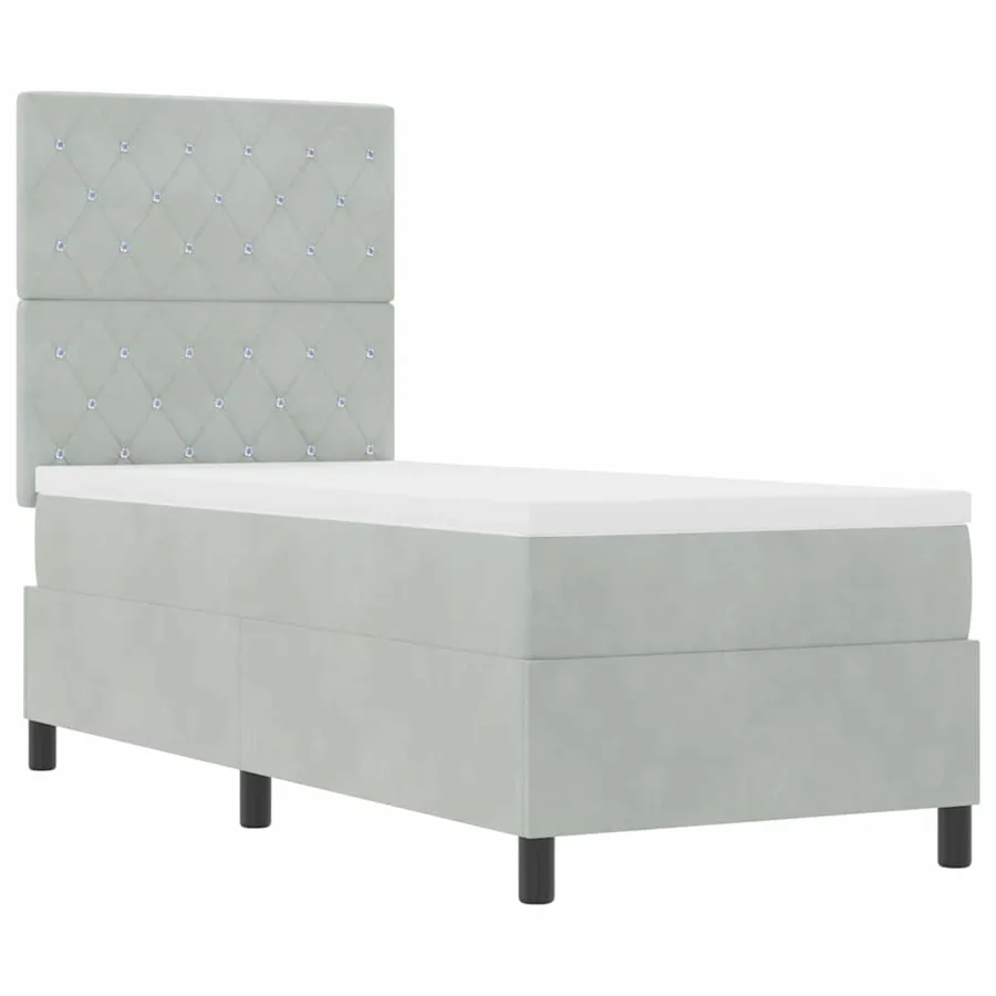 Lit à ressorts avec matelas Gris clair 80 x 200 cm Velours - 5