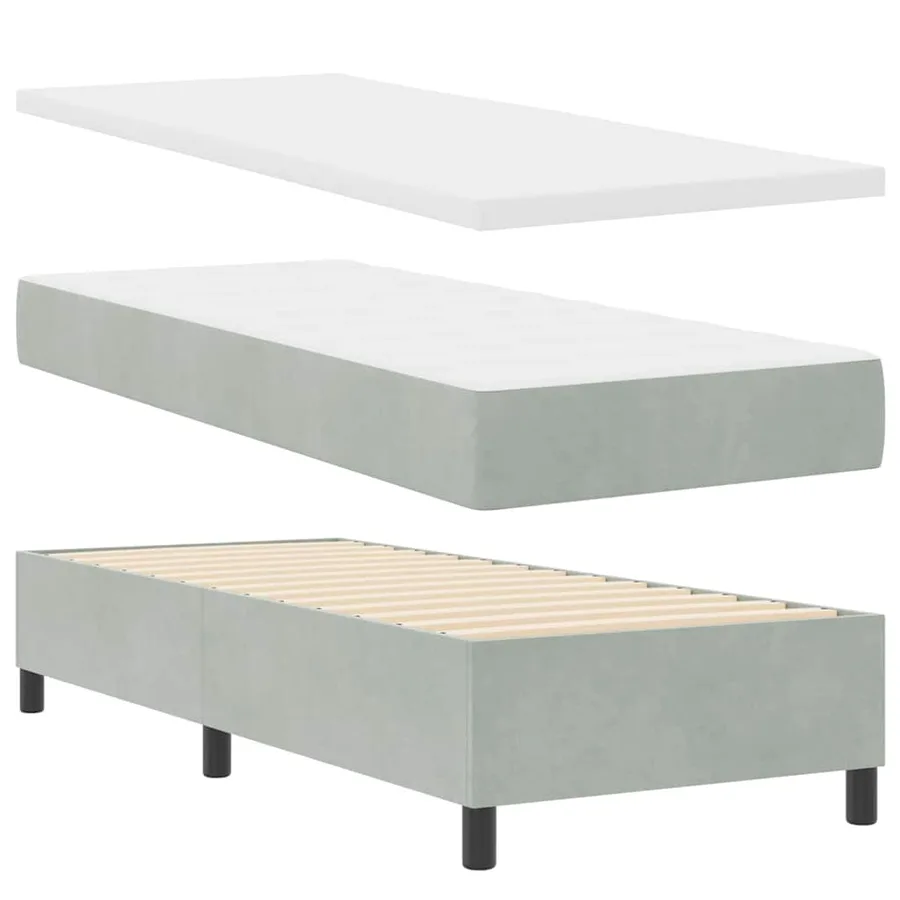 Lit à ressorts avec matelas Gris clair 80 x 200 cm Velours - 6