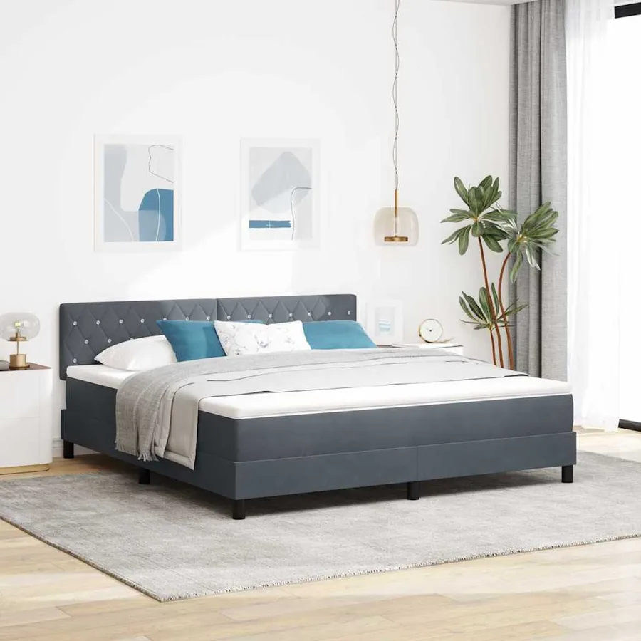 Lit à ressort LED avec matelas Gris foncé 180 x 200 cm Velours