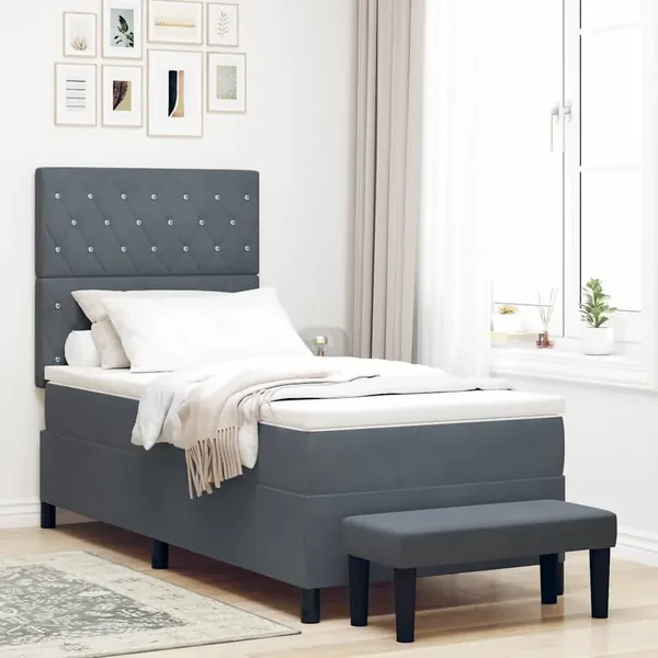 Lit à ressorts avec tête de lit Gris foncé 200 x 90 cm Velours