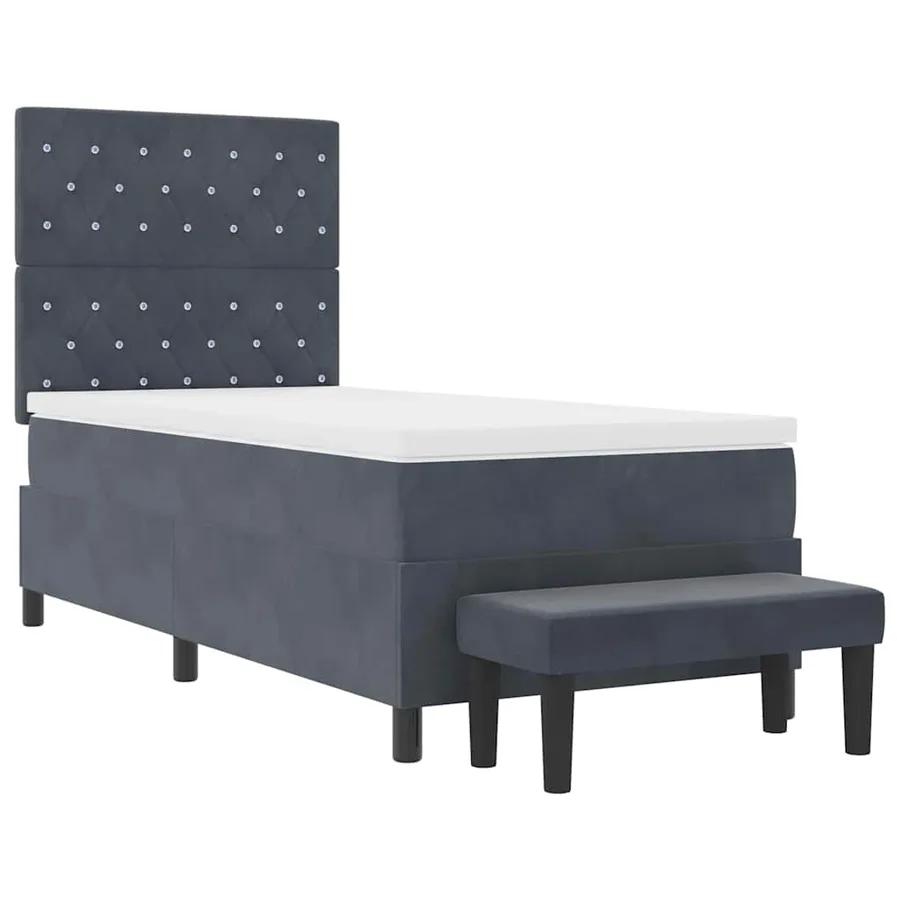 Lit à ressorts avec tête de lit Gris foncé 200 x 90 cm Velours - 7