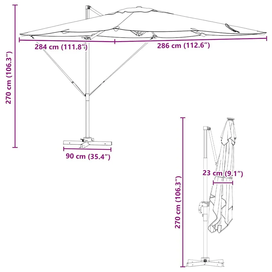 Parasol Roma Vert 286 x 284 x 265 cm Aluminium et polyester - 13