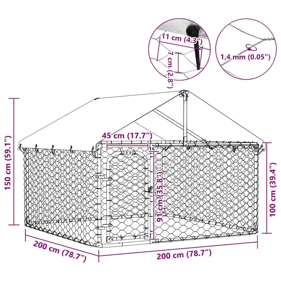 Chenil extérieur avec toit 200x200x150 cm - 13