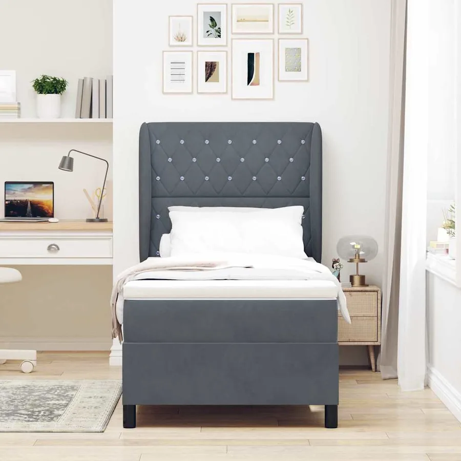 Lit à ressorts avec matelas Gris foncé 190 x 90 cm Velours - 3