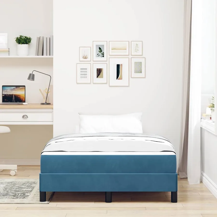 Lit à ressorts avec matelas Bleu foncé 120 x 220 cm tissu - 3