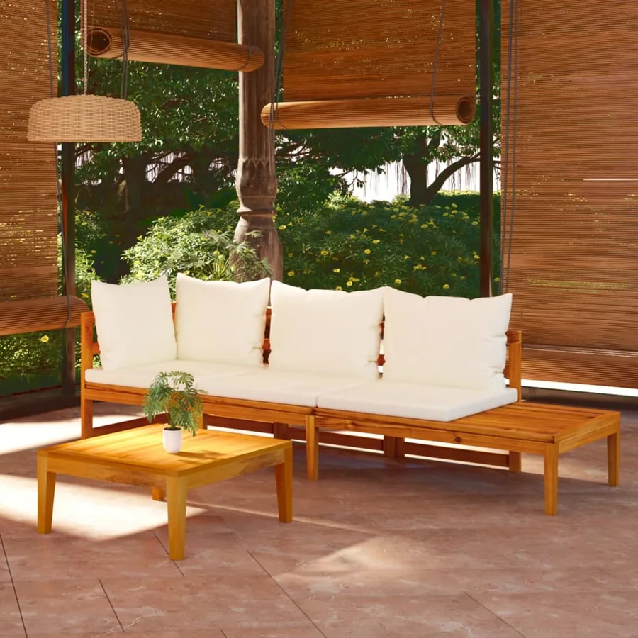 Salon de jardin 3 pcs avec coussins blanc crème Bois d'acacia