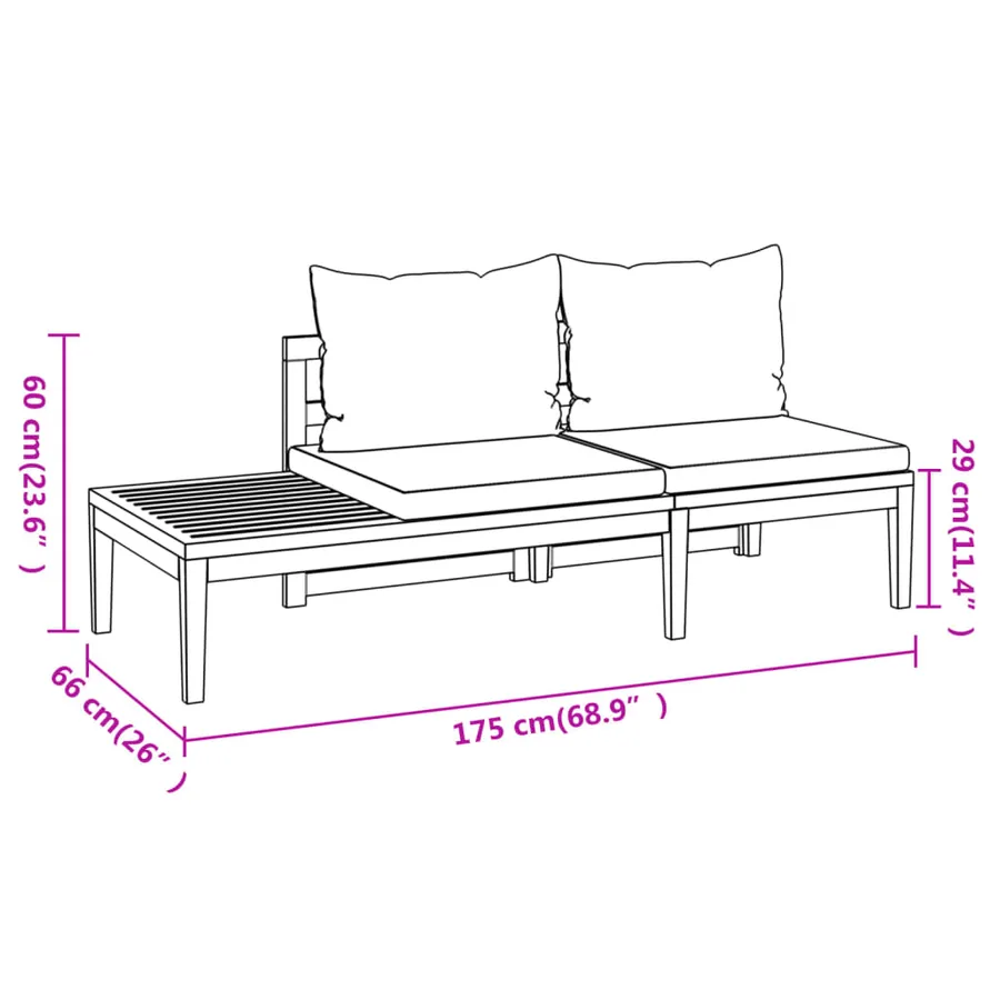Salon de jardin 3 pcs avec coussins blanc crème Bois d'acacia - 11