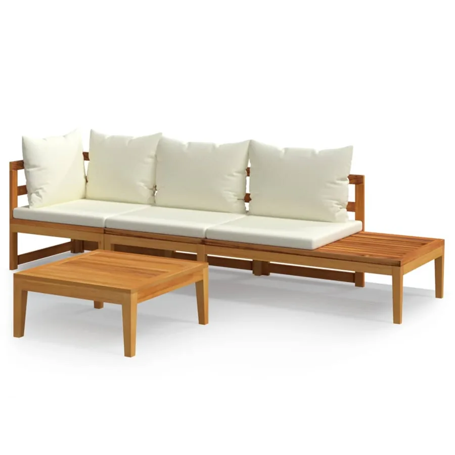 Salon de jardin 3 pcs avec coussins blanc crème Bois d'acacia - 2
