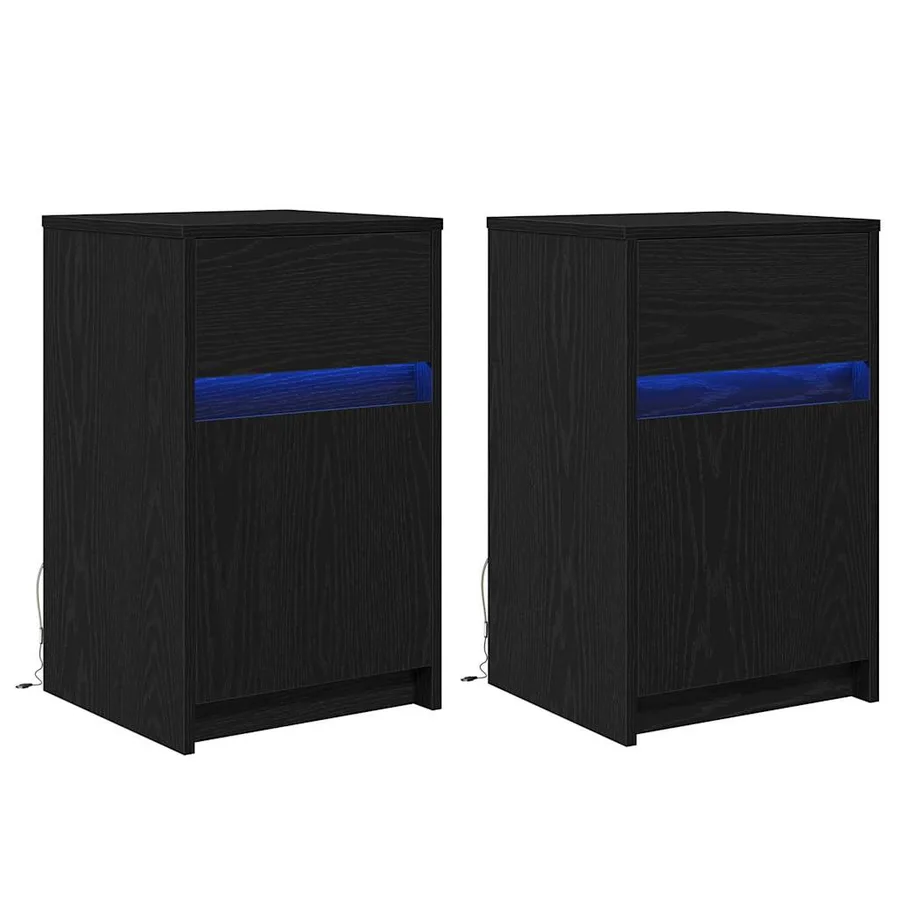 Armoire de chevet LED 2 pcs Chêne noir 38 x 34 x 61 cm - 2