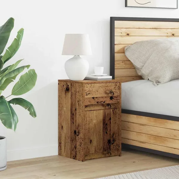 Armoire de chevet LED avec tiroir Bois ancien 38 x 34 x 61 cm