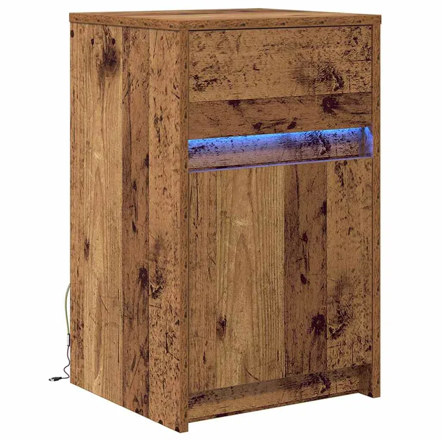 Armoire de chevet LED avec tiroir Bois ancien 38 x 34 x 61 cm - 2