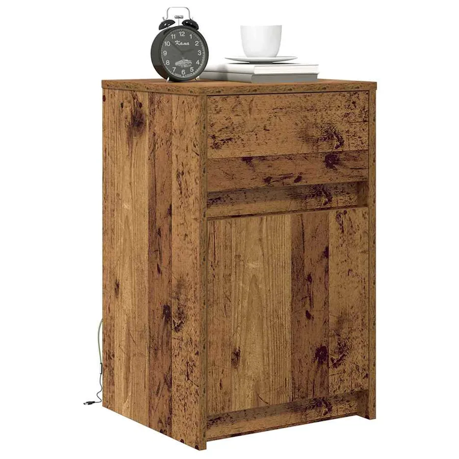 Armoire de chevet LED avec tiroir Bois ancien 38 x 34 x 61 cm - 3