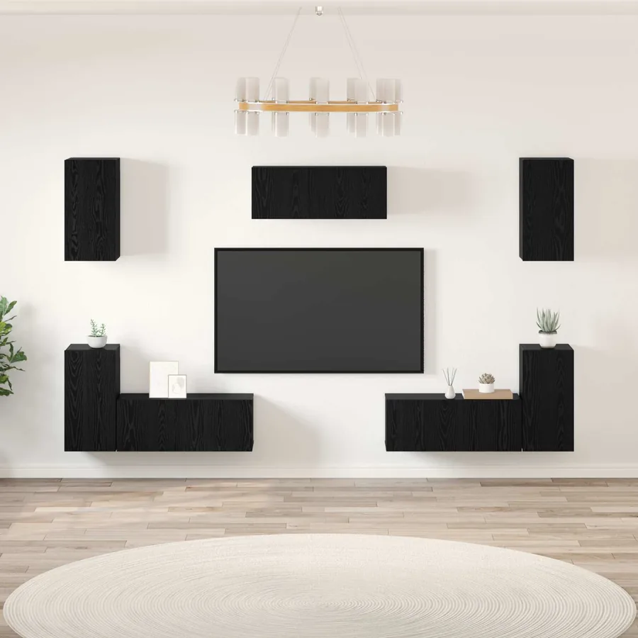 Ensemble meuble TV 7 pcs Chêne noir Bois d'ingénierie